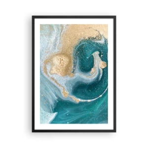 Póster en marco negro - Motivo abstracto de oro y turquesa en formas fluidas. - 50x70cm - Un remolino de oro y turquesa - Decoración de pared moderna para salón y dormitorio ARTTOR