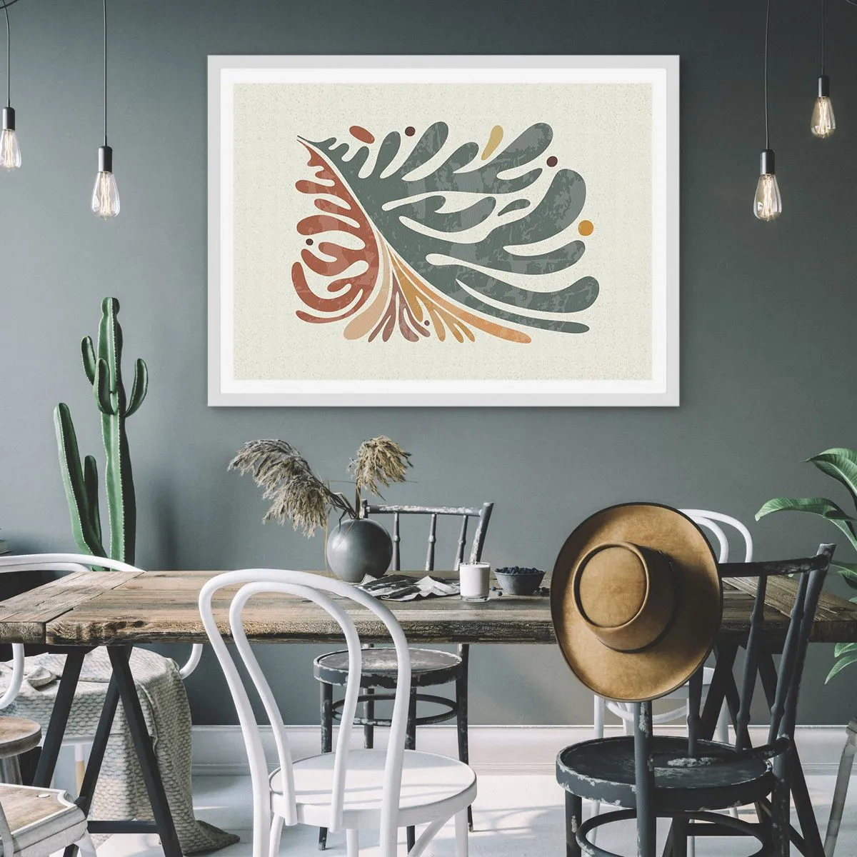 Póster en marco blanco - Hoja multicolor - 70x50 cm