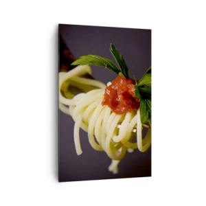 Cuadro sobre lienzo - Impresión de Imagen - Pasta espaguetis al tenedor con salsa de tomate y perejil - 80x120cm - Un sabroso bocado - Decoración de pared moderna para salón y dormitorio ARTTOR
