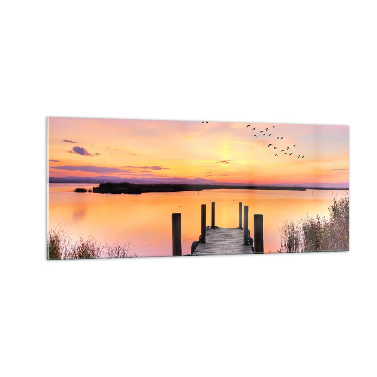 Cuadro sobre vidrio - Impresiones sobre Vidrio - Violeta amanecer silencioso - 100x40 cm
