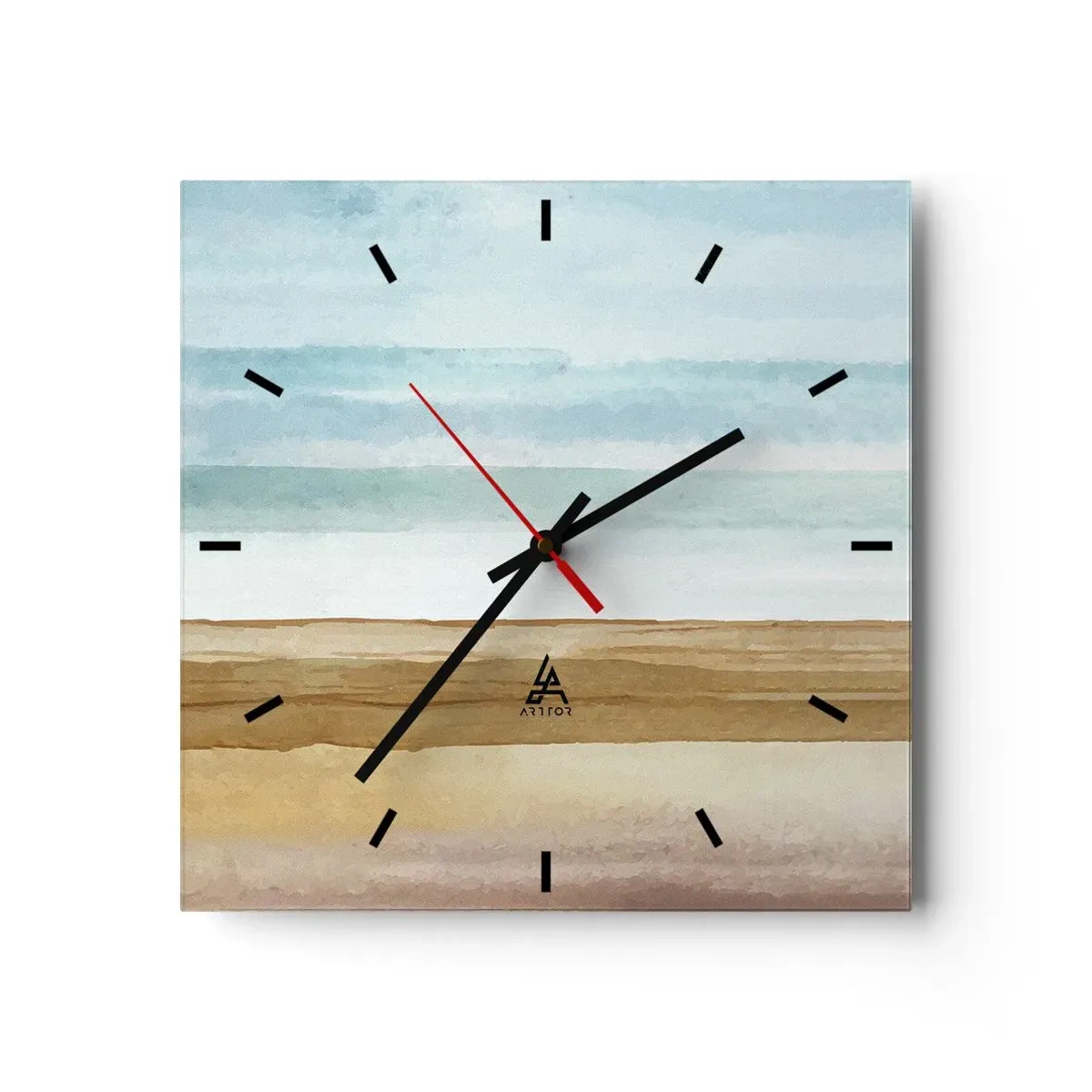 Reloj de pared - Reloj de vidrio - Paisaje de playa abstracto en tonos pastel - 30x30cm - Serenidad - Decoración de pared moderna para salón y dormitorio ARTTOR