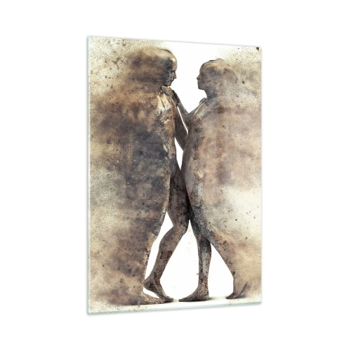 Cuadro sobre vidrio - Impresiones sobre Vidrio - Siluetas abstractas de dos figuras en un estilo polvoriento. - 50x70cm - Del polvo resurgieron para amar - Decoración de pared moderna para salón y dormitorio ARTTOR
