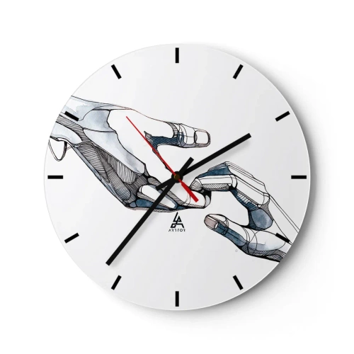 Reloj de pared - Reloj de vidrio - Una fusión simbólica de manos humanas y robóticas. - 30x30cm - Un buen gesto - Decoración de pared moderna para salón, cocina y dormitorio ARTTOR