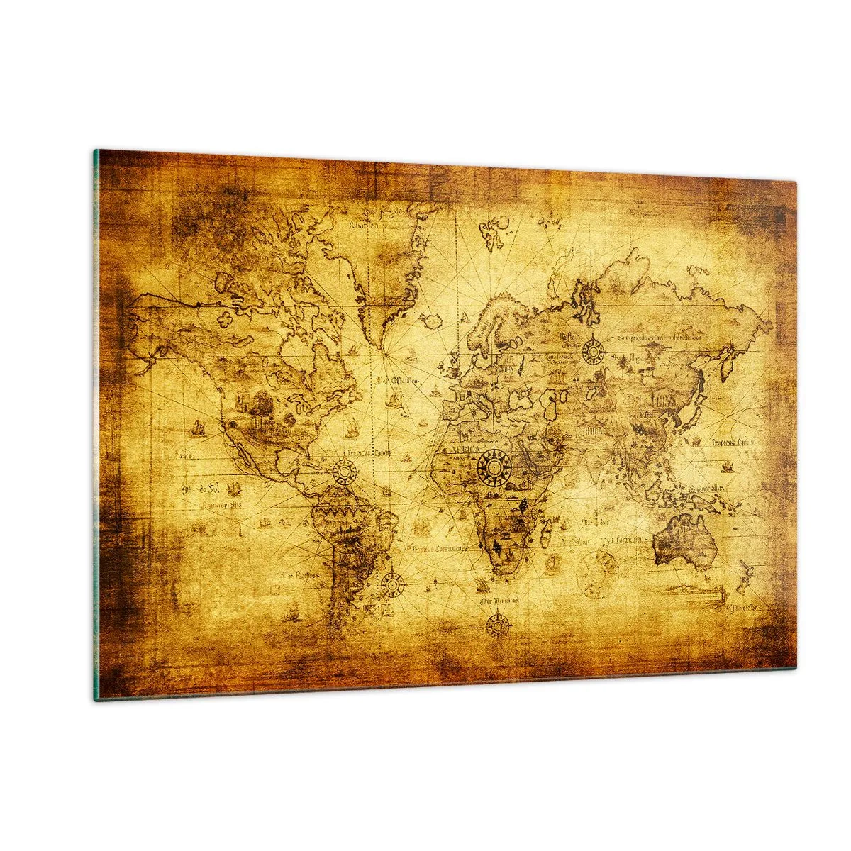 Cuadro sobre vidrio - Impresiones sobre Vidrio - Mapa del mundo antiguo de época - 120x80cm - Extraño es este mundo - Decoración de pared moderna para salón y dormitorio ARTTOR