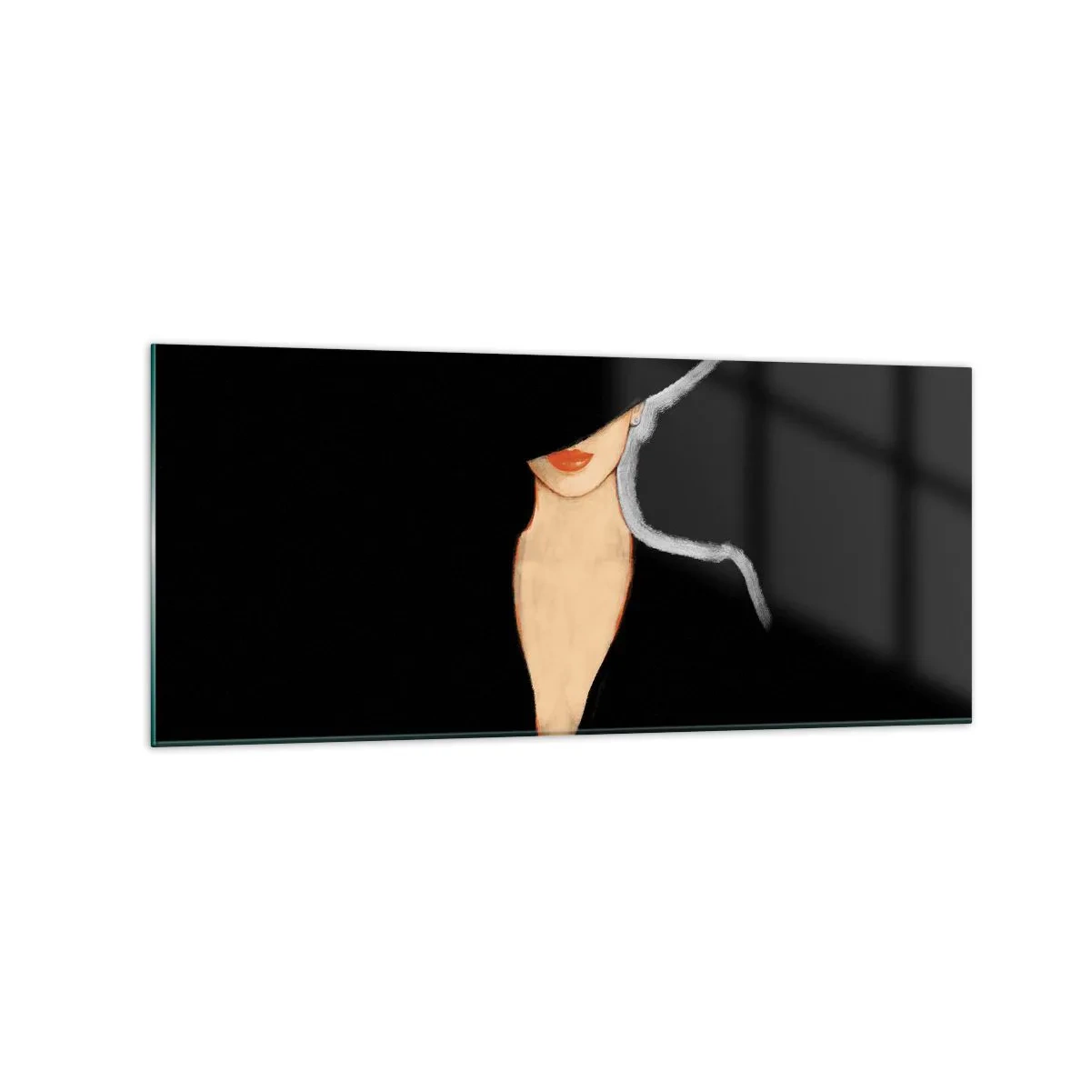 Cuadro sobre vidrio - Impresiones sobre Vidrio - Silueta de una mujer con sombrero sobre un fondo negro - 120x50cm - Elegancia y estilo - Decoración de pared moderna para salón y dormitorio ARTTOR