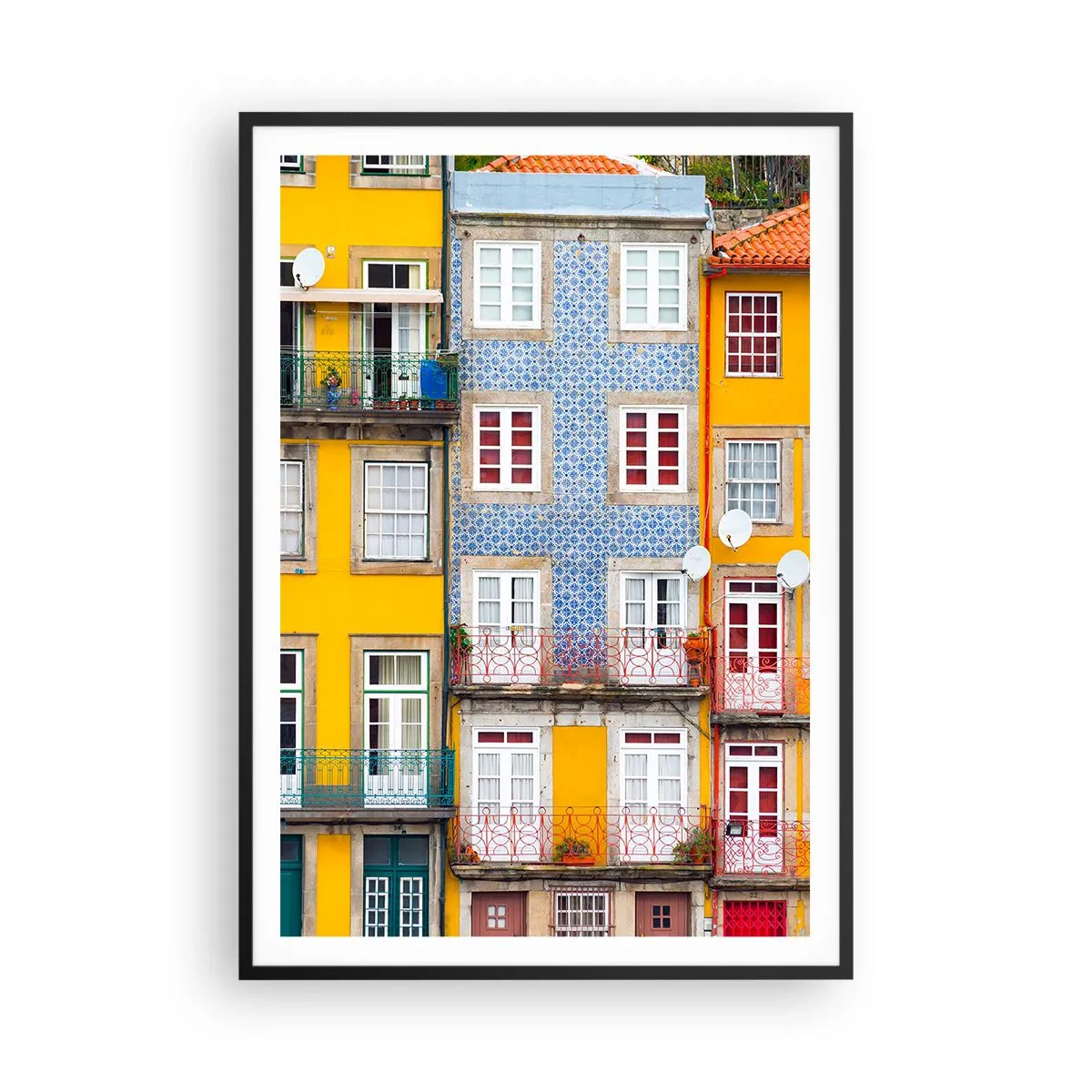 Póster en marco negro - Los colores de la ciudad vieja - 70x100 cm