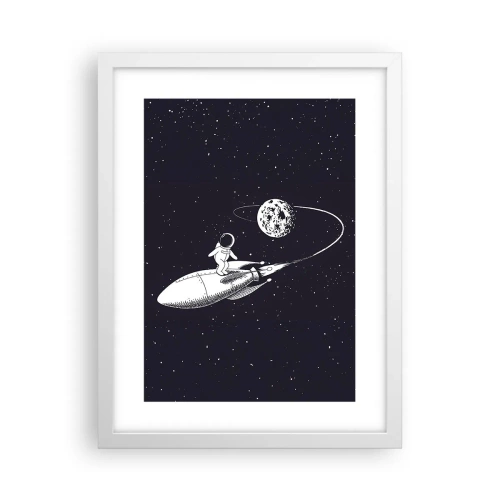 Póster en marco blanco - Surfista espacial - 30x40 cm