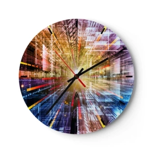 Reloj de pared - Reloj de vidrio - Una visión abstracta de la ciudad con efectos de luz y colores. - 30x30cm - Un pasillo luminoso - Decoración de pared moderna para salón, cocina y dormitorio ARTTOR
