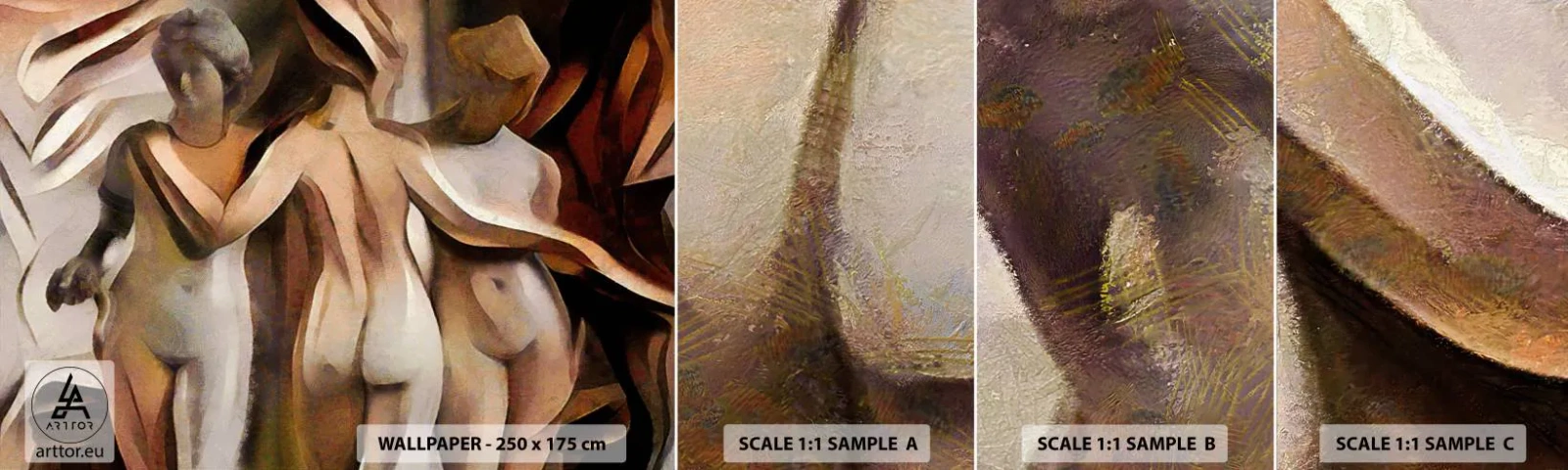 Muestra De Fotomural Standard Eco - Las tres Gracias 2.0 - Mujer, Cubismo, Pedazo - 100x30 cm