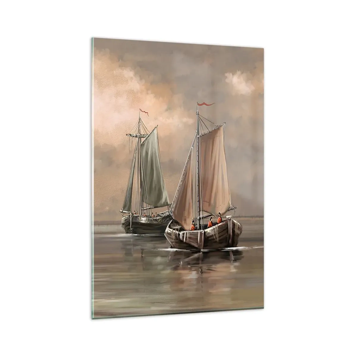 Cuadro sobre vidrio - Impresiones sobre Vidrio - Veleros en un mar en calma en un entorno pastel - 80x120cm - El regreso de los marineros - Decoración de pared moderna para salón y dormitorio ARTTOR