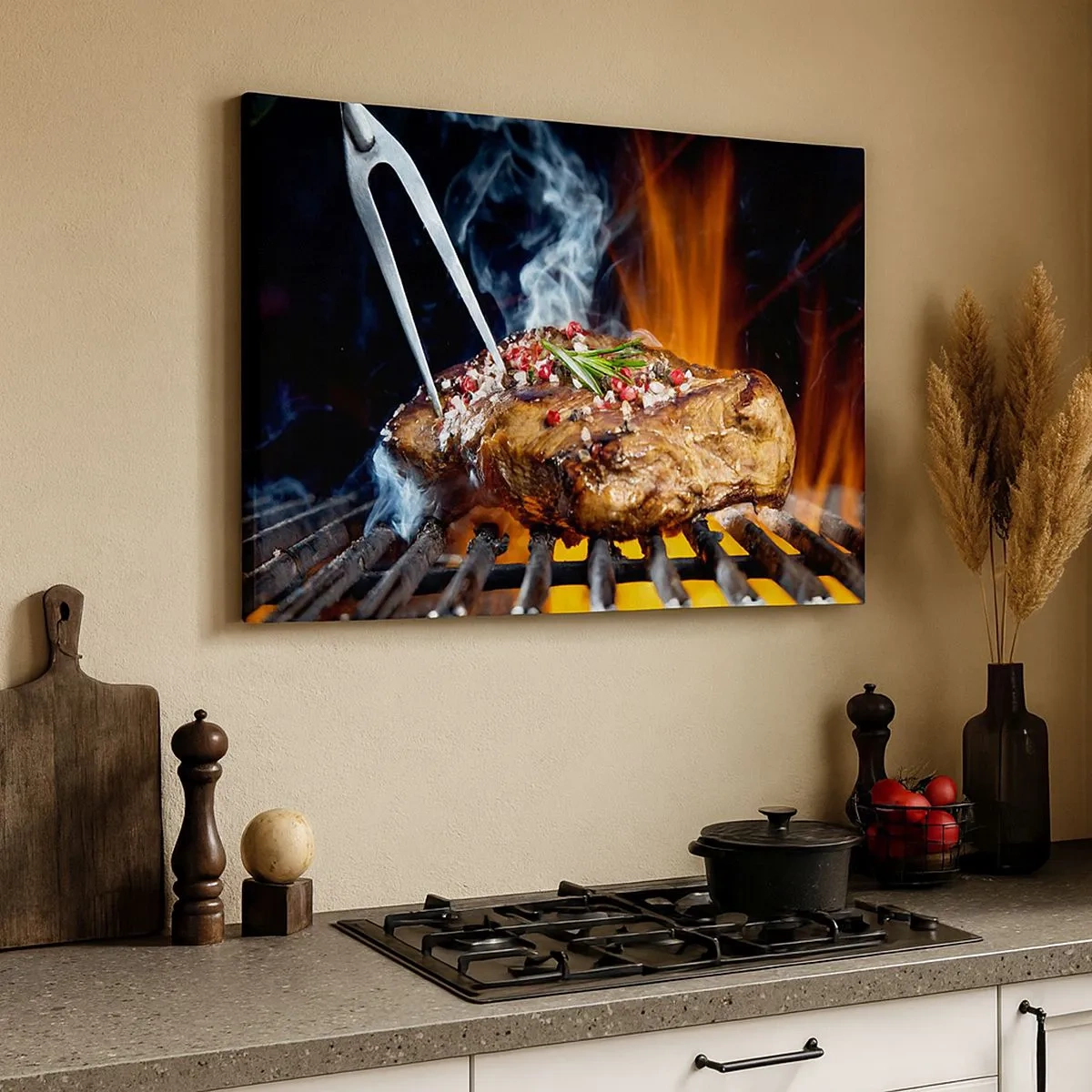 Cuadro sobre lienzo - Impresión de Imagen - Filete a la parrilla con especias - 70x50cm - Jugoso y fragante - Decoración de pared moderna para salón y dormitorio ARTTOR