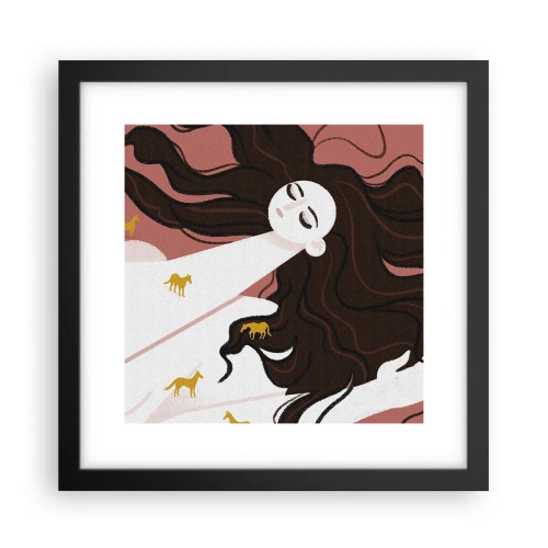 Póster en marco negro - Sueño de caballos dorados - 30x30 cm