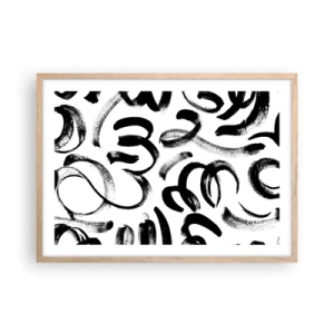 Póster en marco roble claro - Negro sobre blanco - 70x50 cm