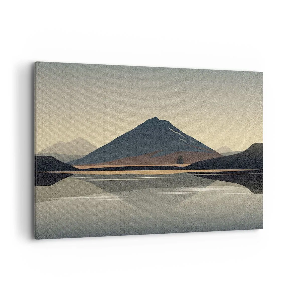 Cuadro sobre lienzo - Impresión de Imagen - Paisaje de montaña minimalista con reflejo en el agua. - 120x80cm - Reflejo de espejo - Decoración de pared moderna para salón y dormitorio ARTTOR