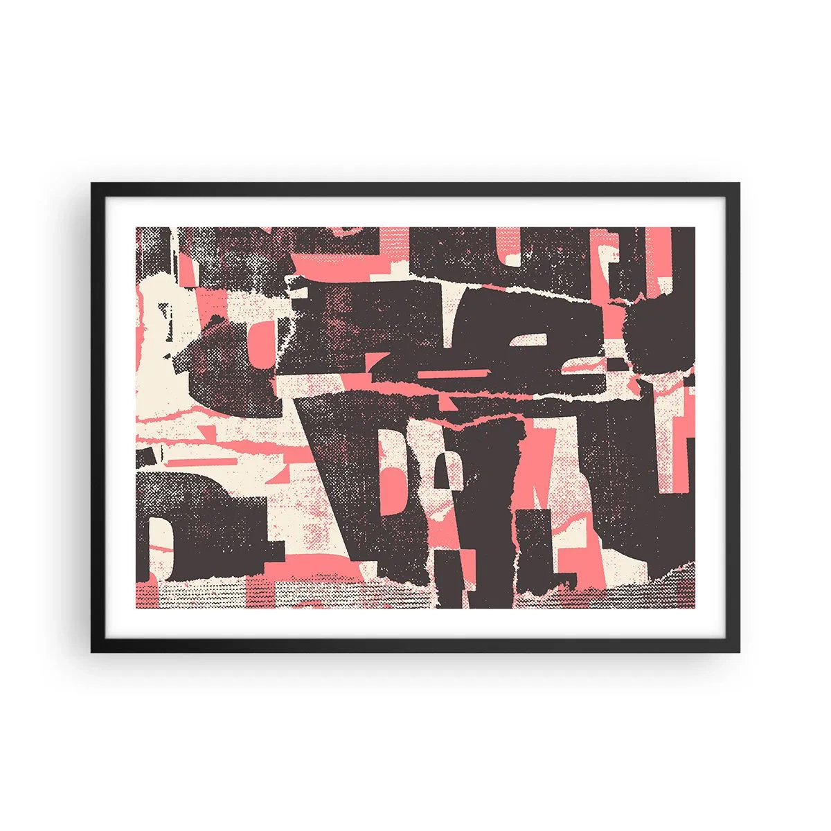 Póster en marco negro - Una composición abstracta en tonos rosa y marrón. - 70x50cm - Todo el ajetreo - Decoración de pared moderna para salón y dormitorio ARTTOR