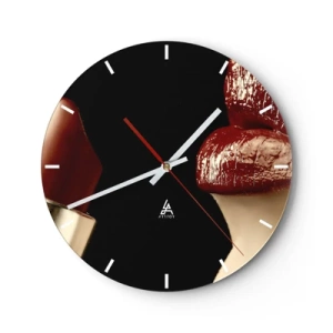 Reloj de pared - Reloj de vidrio - Labios rojos y lápiz labial sobre un fondo negro. - 30x30cm - Sensualidad y brillo del carmín - Decoración de pared moderna para salón, cocina y dormitorio ARTTOR