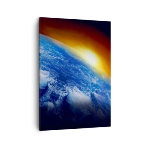 Cuadro sobre lienzo - Impresión de Imagen - Vista de la Tierra desde el espacio al atardecer - 50x70cm - Amanecer en un planeta azul - Decoración de pared moderna para salón y dormitorio ARTTOR