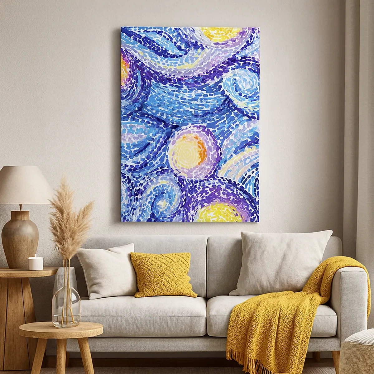 Cuadro sobre lienzo - Impresión de Imagen - Una interpretación artística del cielo estrellado al estilo de Van Gogh - 50x70cm - De un cuadro de Van Gogh - Decoración de pared moderna para salón y dormitorio ARTTOR