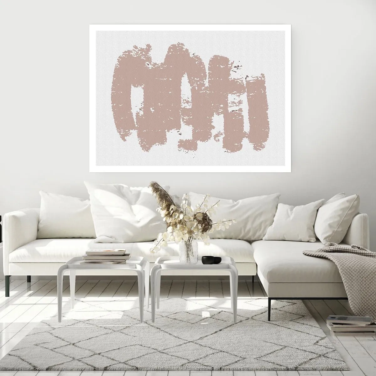 Póster - Formas suaves de color rosa sobre un fondo claro - 100x70cm - Abstracción en rosa suave - Decoración de pared moderna para salón y dormitorio ARTTOR