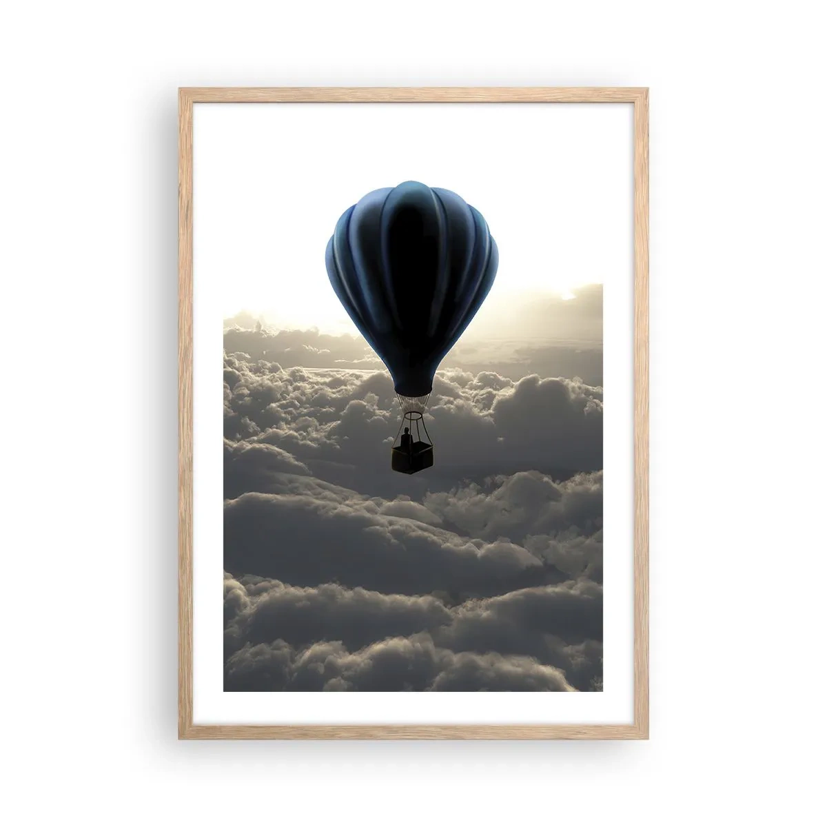 Póster en marco roble claro - Un viajero por encima de las nubes - 50x70 cm