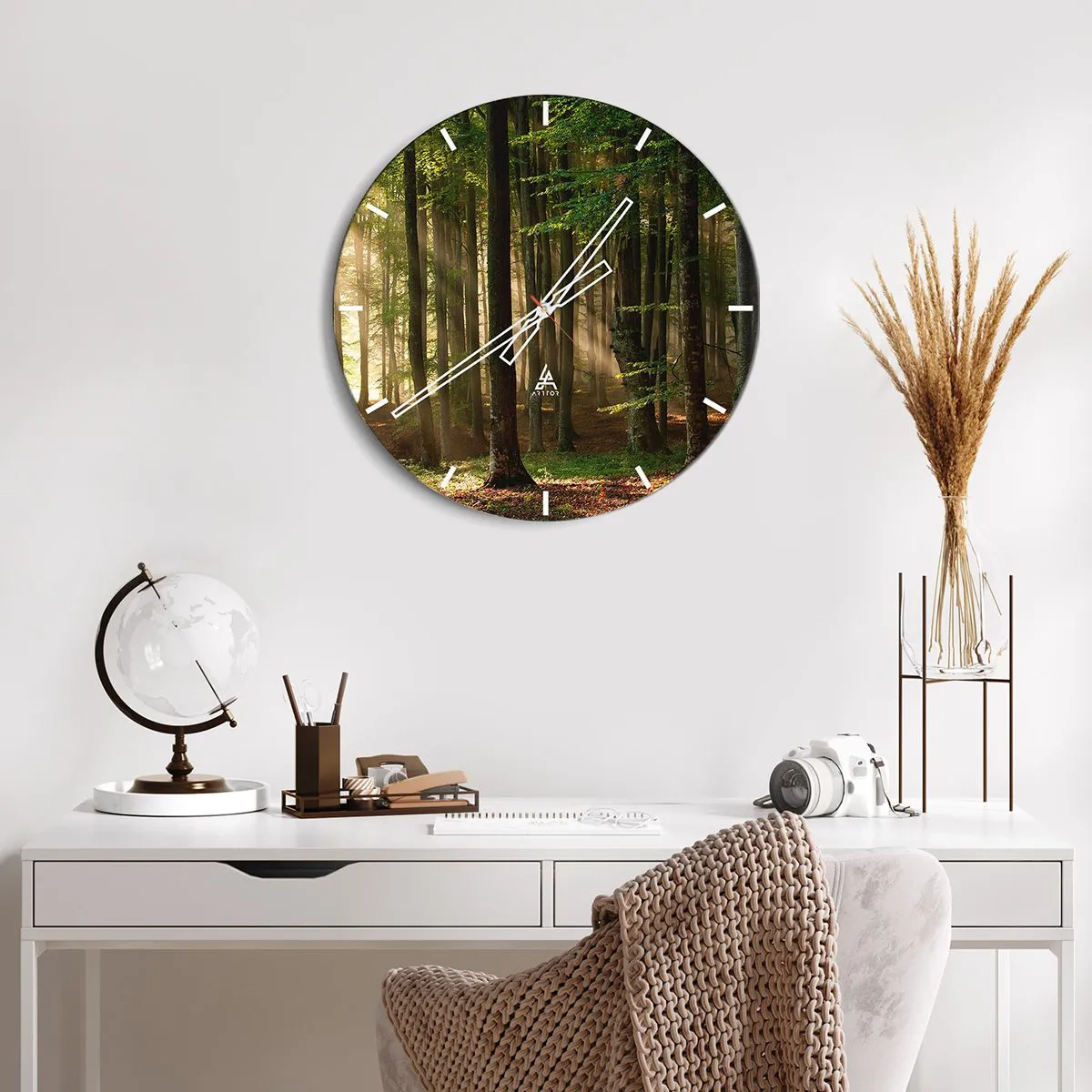 Reloj de pared - Reloj de vidrio - Los rayos del sol brillan a través de los árboles del bosque. - 30x30cm - Radiante en una mañana de primavera - Decoración de pared moderna para salón, cocina y dormitorio ARTTOR