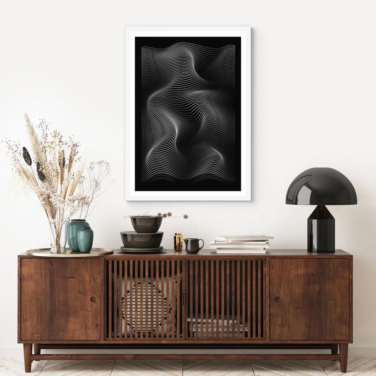 Póster en marco blanco - La danza de la luz en el espacio - 30x40 cm