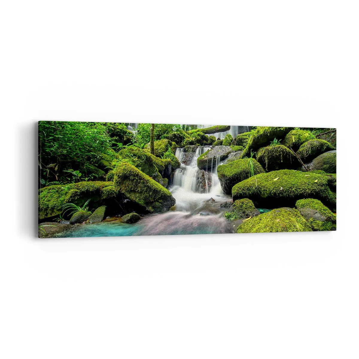 Cuadro sobre lienzo - Impresión de Imagen - Turquesa, zafiro y plata líquida - 90x30 cm