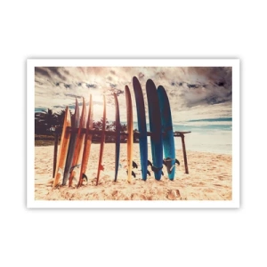 Póster - Tablas de surf en la playa al atardecer - 100x70cm - Buenas noches, hasta mañana - Decoración de pared moderna para salón y dormitorio ARTTOR