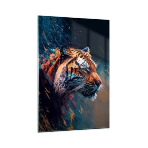 Cuadro sobre vidrio - Impresiones sobre Vidrio - Retrato de un tigre en colores dinámicos y abstractos. - 80x120cm - Belleza salvaje - Decoración de pared moderna para salón y dormitorio ARTTOR