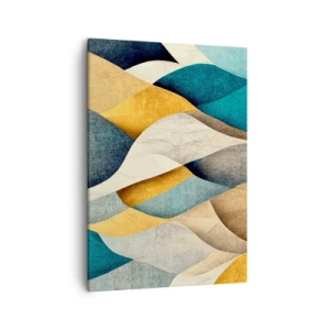Cuadro sobre lienzo - Impresión de Imagen - Ondas abstractas en tonos azules y dorados. - 50x70cm - Ritmo y ondulación - Decoración de pared moderna para salón y dormitorio ARTTOR