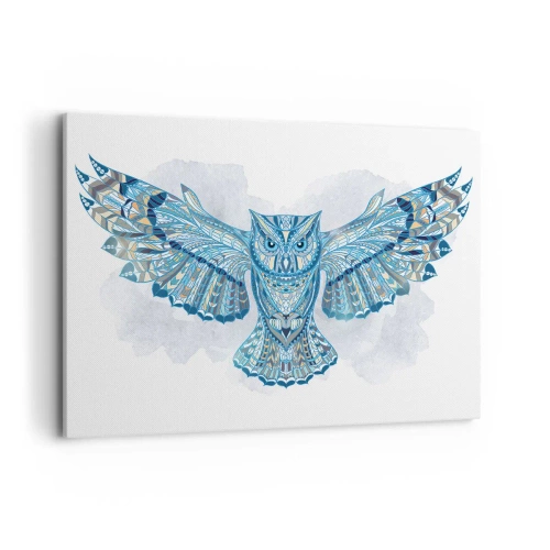 Cuadro sobre lienzo - Impresión de Imagen - Búho decorativo en tonos azules. - 100x70cm - De una arboleda sagrada celta - Decoración de pared moderna para salón y dormitorio ARTTOR