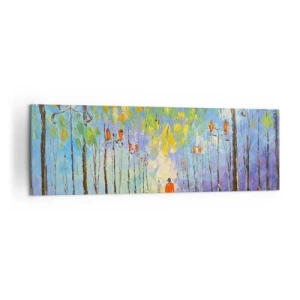 Cuadro sobre lienzo - Impresión de Imagen - Un pintoresco paseo entre los faroles en una noche lluviosa. - 160x50cm - La canción nocturna de la lluvia - Decoración de pared moderna para salón y dormitorio ARTTOR