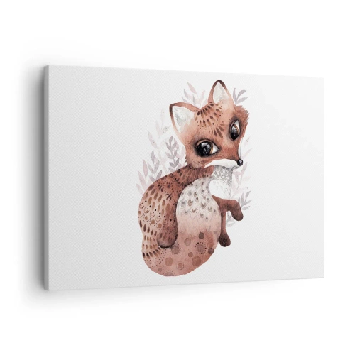 Cuadro sobre lienzo - Impresión de Imagen - Un lindo zorro de acuarela sobre un fondo claro. - 70x50cm - Dulzura y amor - Decoración de pared moderna para salón y dormitorio ARTTOR