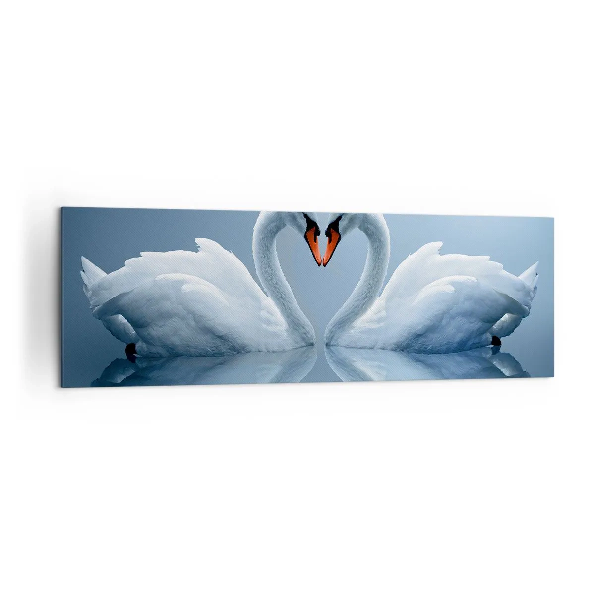 Cuadro sobre lienzo - Impresión de Imagen - Dos cisnes formando un corazón en una superficie tranquila del agua. - 160x50cm - Tiempo de amor - Decoración de pared moderna para salón y dormitorio ARTTOR