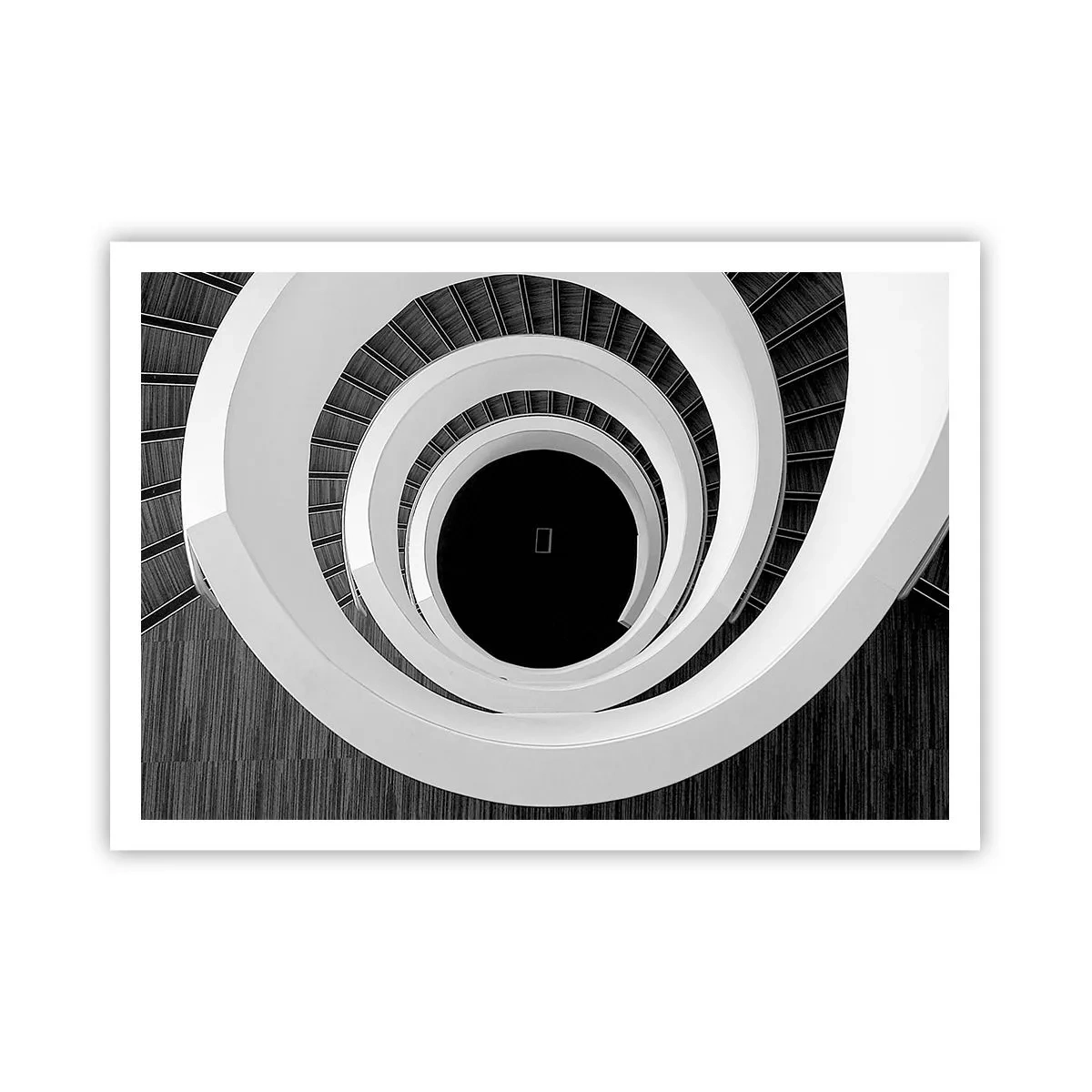 Póster - Escalera de caracol en blanco y negro de estilo moderno. - 100x70cm - Hacia el origen - Decoración de pared moderna para salón y dormitorio ARTTOR