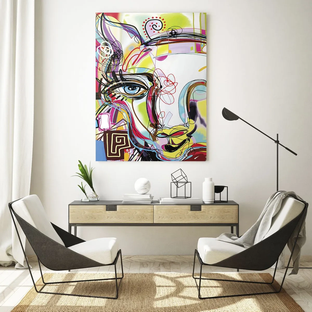 Cuadro sobre vidrio - Impresiones sobre Vidrio - Retrato colorido en estilo artístico abstracto. - 80x120cm - La riqueza de un gato - Decoración de pared moderna para salón y dormitorio ARTTOR