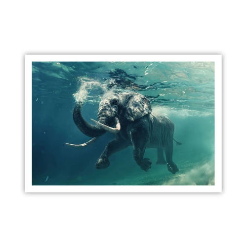 Póster - Un elefante nadando bajo el agua en las profundidades turquesas. - 100x70cm - A todos nos gusta nadar - Decoración de pared moderna para salón y dormitorio ARTTOR