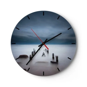 Reloj de pared - Reloj de vidrio - Paisaje en blanco y negro con un árbol solitario. - 30x30cm - El lago del pensamiento - Decoración de pared moderna para salón, cocina y dormitorio ARTTOR