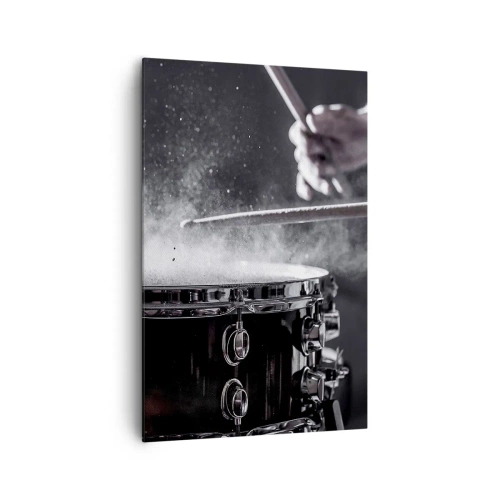Cuadro sobre lienzo - Impresión de Imagen - Golpear el tambor con baquetas con efecto de polvo - 80x120cm - El pulso de la música - Decoración de pared moderna para salón y dormitorio ARTTOR