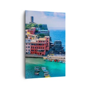 Cuadro sobre lienzo - Impresión de Imagen - Un colorido pueblo costero con un pintoresco puerto. - 80x120cm - Pueblo mágico del Mediterráneo - Decoración de pared moderna para salón y dormitorio ARTTOR