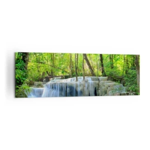 Cuadro sobre lienzo - Impresión de Imagen - Una cascada entre árboles verdes con agua azul en un entorno natural. - 160x50cm - Ahogarse en turquesa y verde - Decoración de pared moderna para salón y dormitorio ARTTOR