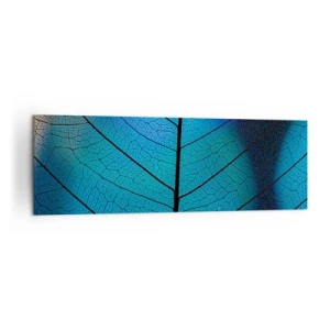 Cuadro sobre lienzo - Impresión de Imagen - Primer plano de una hoja azul con detalle de vena visible - 160x50cm - Construcción intrincada - Decoración de pared moderna para salón y dormitorio ARTTOR