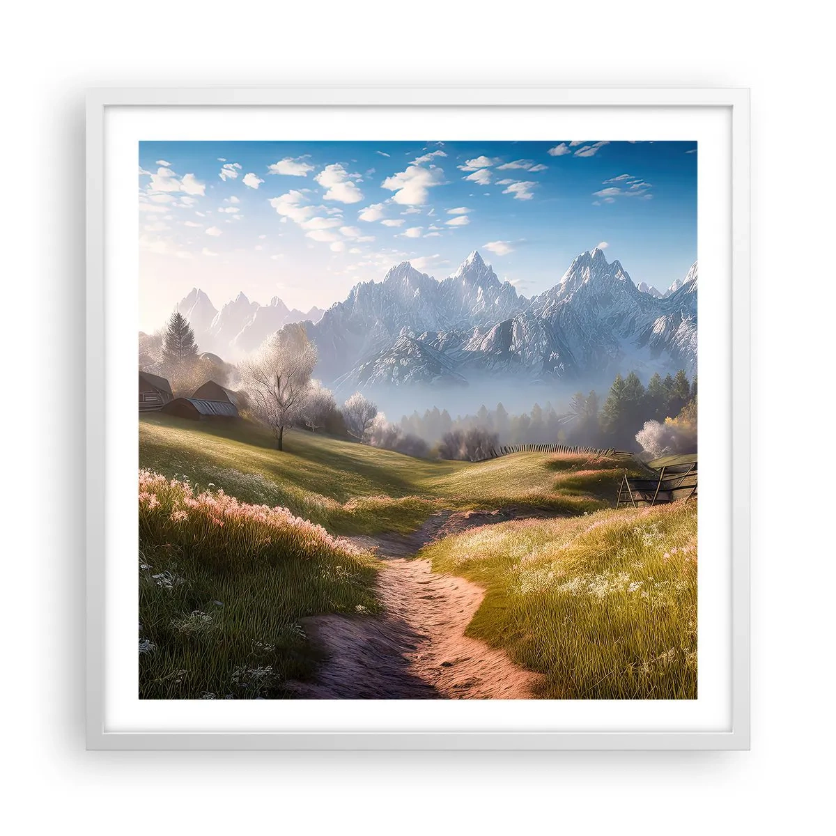Póster en marco blanco - Valle idílico - 60x60 cm