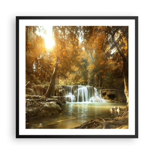 Póster en marco negro - Una cascada en el parque - 60x60 cm