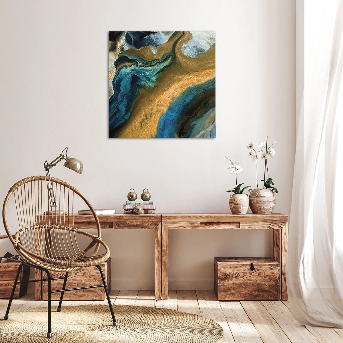 Cuadro sobre lienzo - Impresión de Imagen - Azul - amarillo - influencia mutua - 50x50 cm