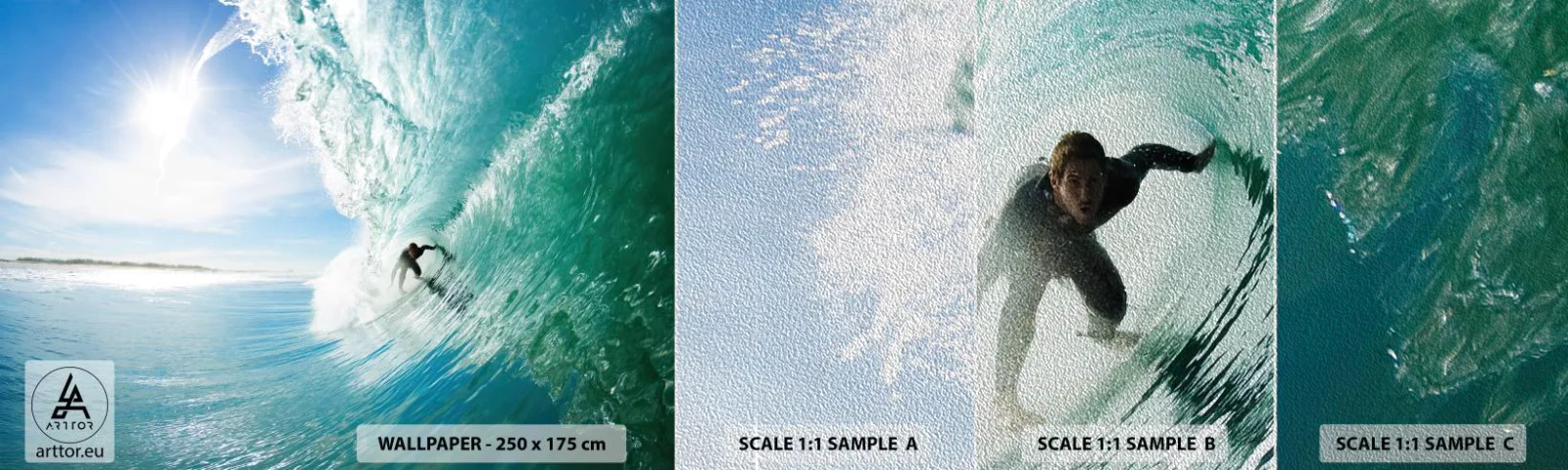 Muestra de fotomural Premium Sand - Siempre en la ola - Paisaje, Océano, Tablista - 100x30 cm