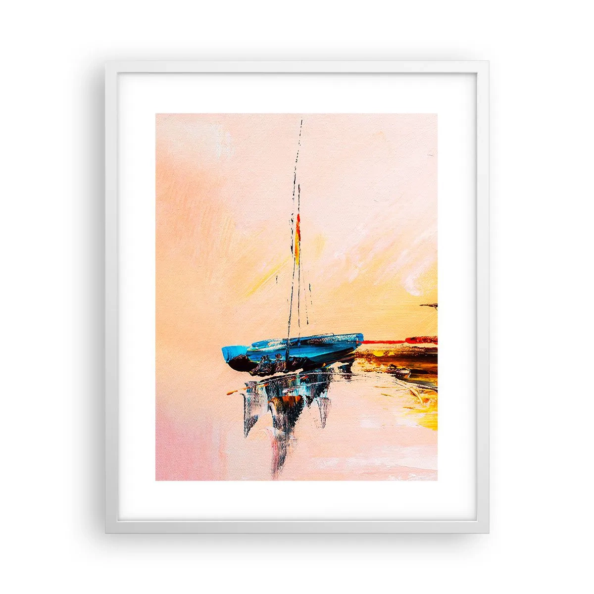 Póster en marco blanco - Atardecer en el puerto deportivo - 40x50 cm