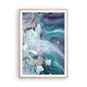 Póster en marco roble claro - Corrientes de azul - 70x100 cm