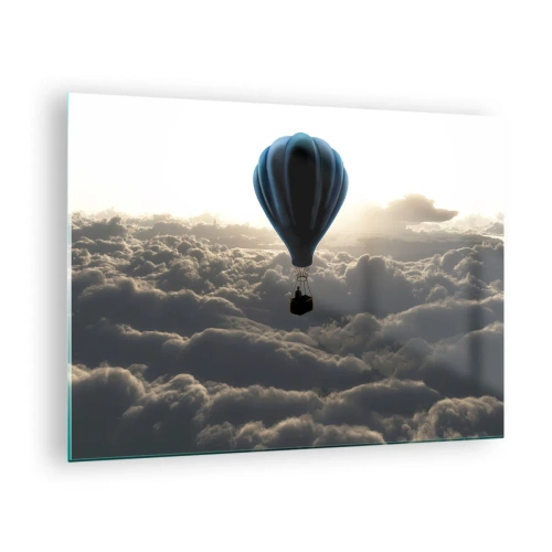 Cuadro sobre vidrio - Impresiones sobre Vidrio - Un globo flotando sobre las nubes al amanecer. - 70x50cm - Un viajero por encima de las nubes - Decoración de pared moderna para salón y dormitorio ARTTOR