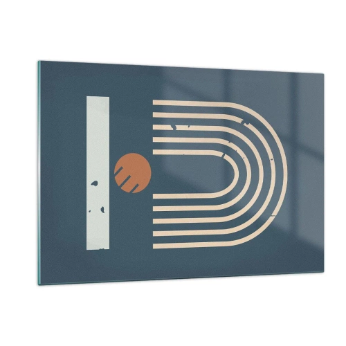 Cuadro sobre vidrio - Impresiones sobre Vidrio - Composición retro geométrica sobre un fondo oscuro. - 120x80cm - Geometría sobre azul marino - Decoración de pared moderna para salón y dormitorio ARTTOR